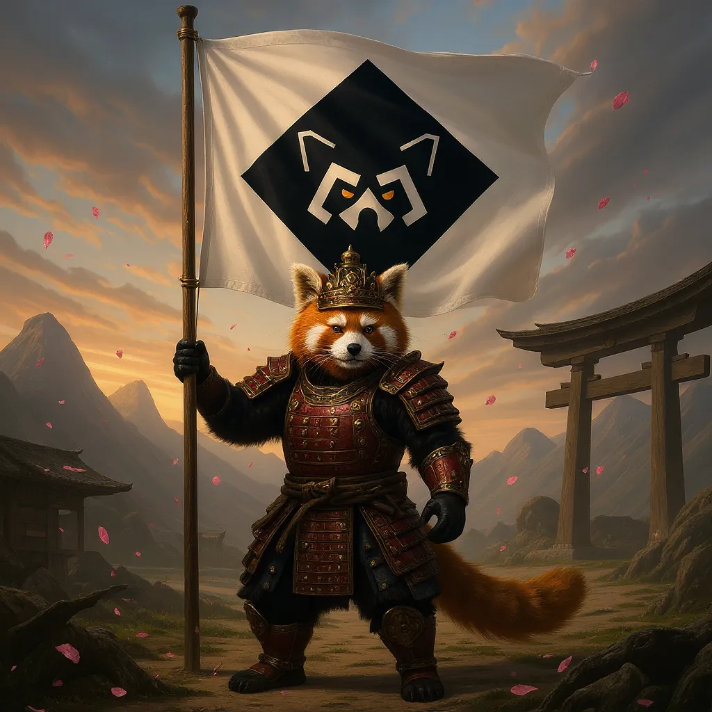 Illustration eines roten Pandas mit wehender Fahne. Darauf das Feuerpanda-Logo.